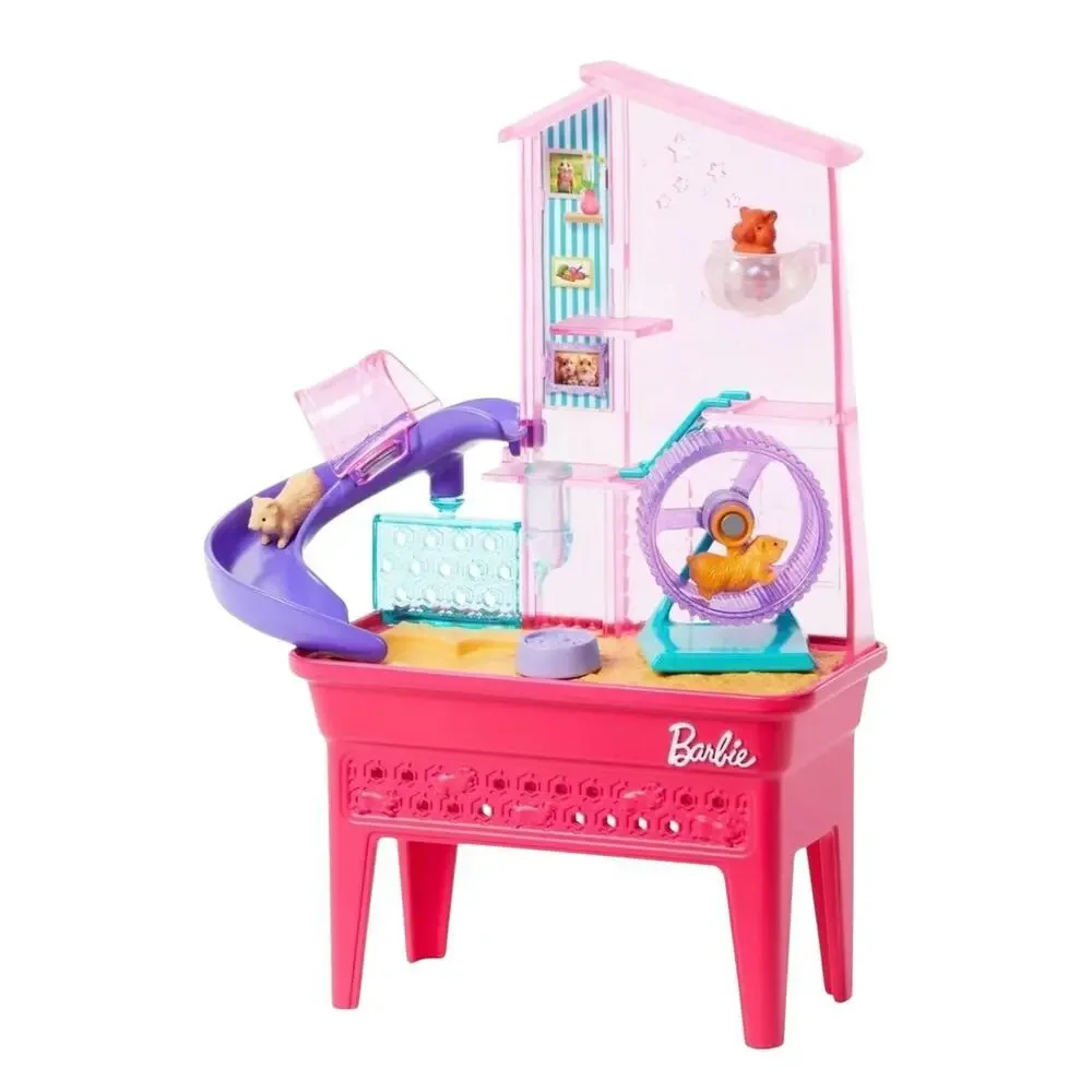 New Barbie World Hamster Pet Playground Playset Wheel Slide Food